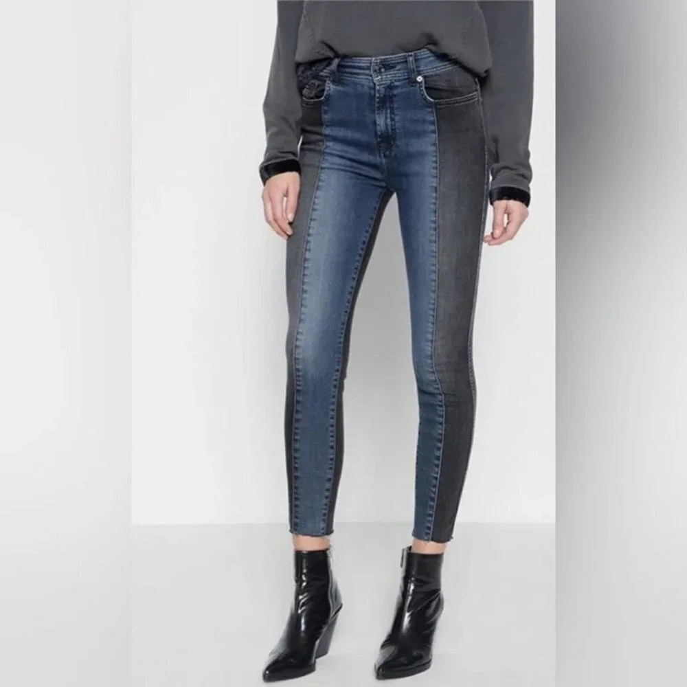 7 For All Mankind Two Tone Colorblock Skinny Ankle Jeans Size 24